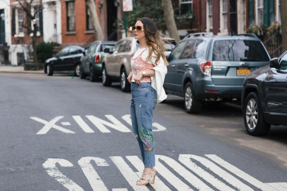 Flamingo Palm Tree Sequin Jean and Layered Bell Top 2